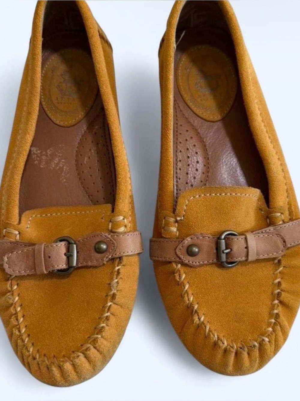 Ariat Mustard Yellow Suede Loafers with Tan Leather Strap